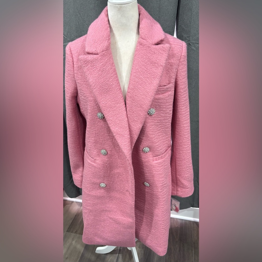 NWT M by Milly Double-breasted Boucle Coat With Rhinestone Buttons Medium - Picture 2 of 16